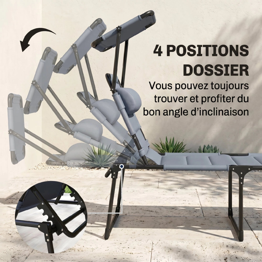 Chaise Longue Pieghevole con Parasole ¨C zephmum ¨C Grigio 70x200x45 cm