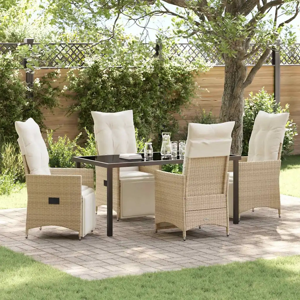 Set da Pranzo per Giardino con cuscino 5 pcs Beige polyrattan 3379586