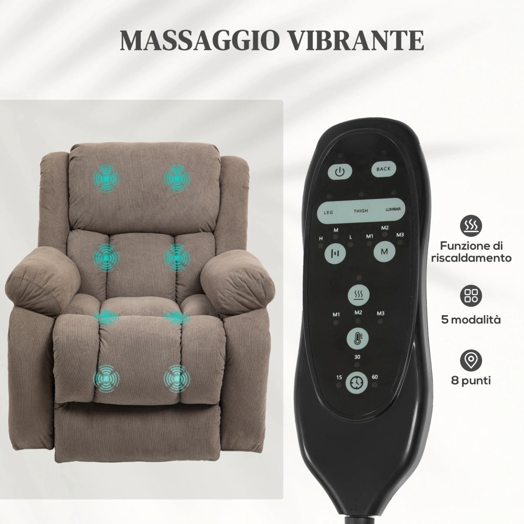 Poltrona Alzapersona Massaggiante e Reclinabile ¨C zephmum ¨C Marrone Chiaro 93x104x105 cm