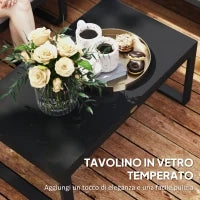 Set da Esterno 3 Pezzi con Divano 3 Posti Convertibile, Divano 2 Posti e Tavolino da Esterno, Grigio e Nero
