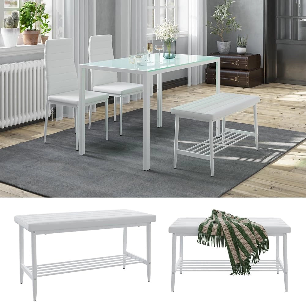 Panca Grand, Bianco, 85 x 35 cm, per l’utilizzo come set da pranzo in cucina o sala da pranzo