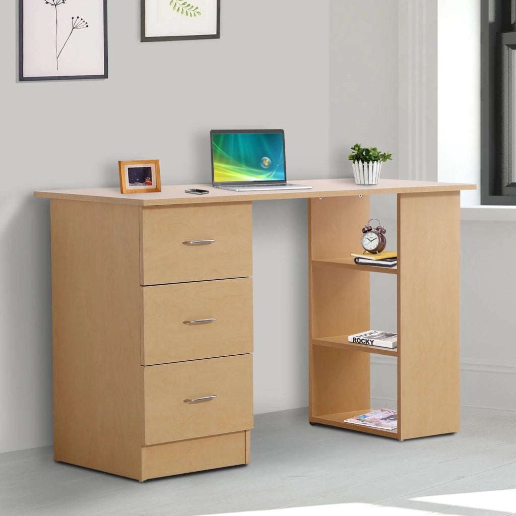 Scrivania con cassetti e ripiani, scrivania per computer ¨C Minimal ¨C 120x50 cm, legno chiaro