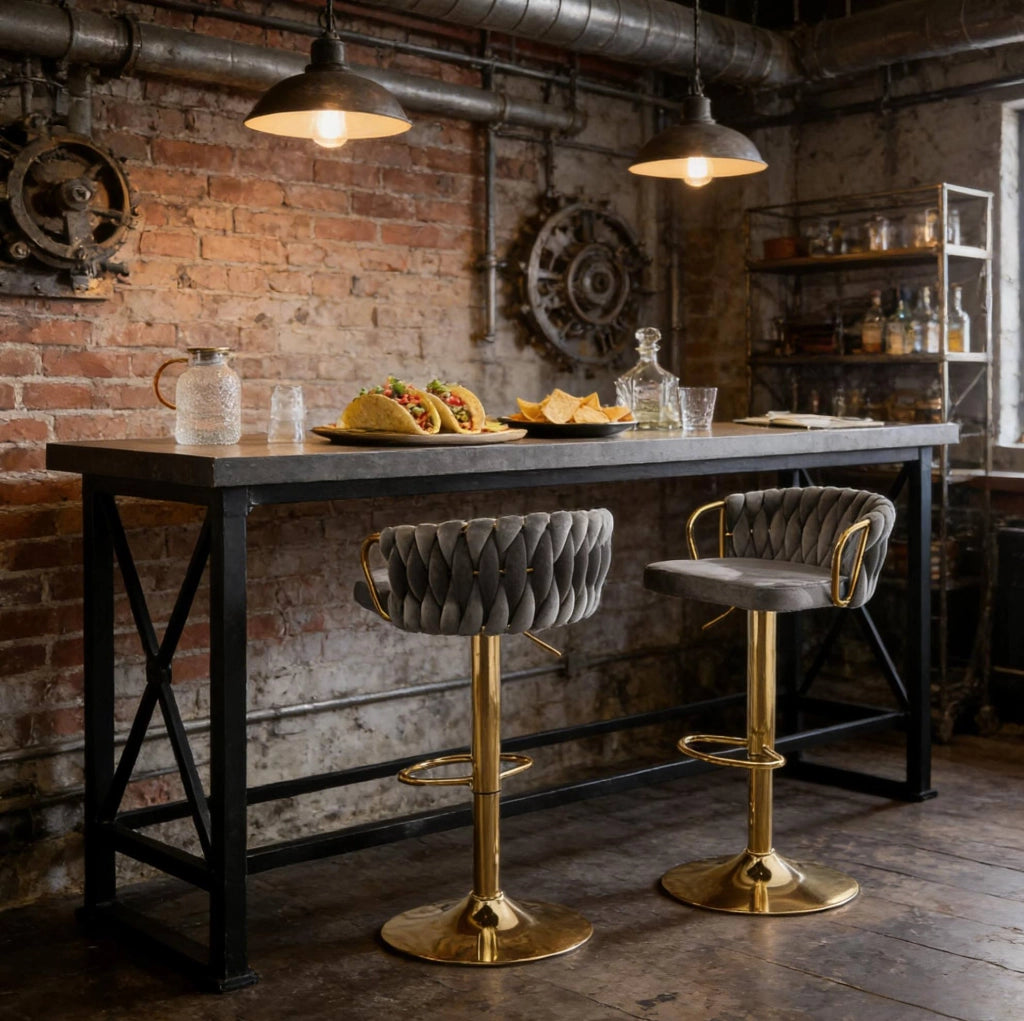 Set di 2 sgabelli da bar regolabili in velluto grigio scuro