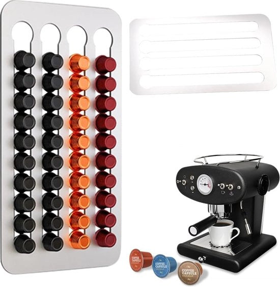 Sostegno per capsule da caffè, 40 capsule, caffè per sostegno capsule, 41 x 22 cm, supporto per conservazione capsule da caffè in acciaio inossidabile, per fissaggio a parete senza chiodi.