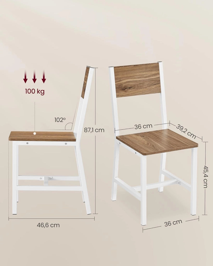 VASAGLE Sedie da Pranzo, Set di 2 Sedie da Cucina, Struttura in Acciaio, Stile Industriale, per Sala da Pranzo, Soggiorno, Cucina, Marrone Grano e Bianco Nuvola LDC092W01