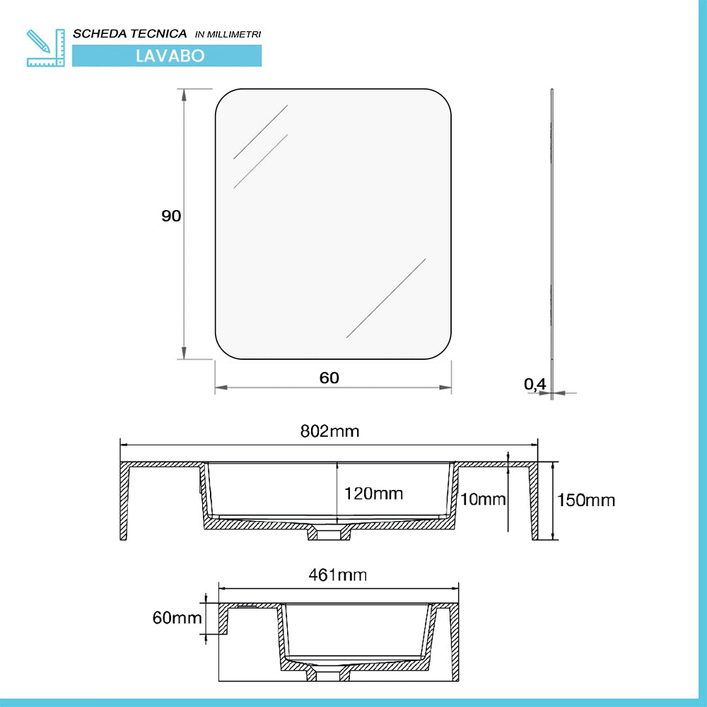 Mobile bagno sospeso 80 cm rovere naturale con lavabo sospeso e specchio – Numa