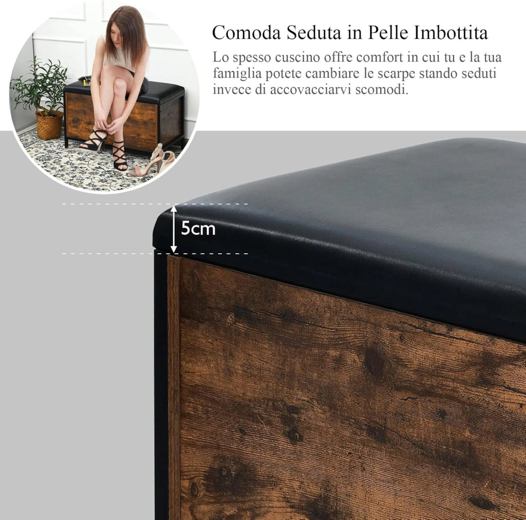 Cassapanca con Coperchio, Panca Contenitore Imbottita da Ingresso, con Struttura in Ferro Resistente, per Ingresso Camera da Letto, 81x40,5x49,5 cm, Carico Massimo 150kg