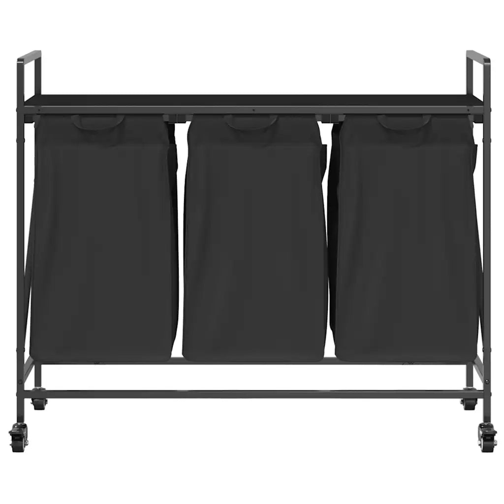 Cesto della Biancheria 3 Scomparti con Ruote Rovere Nero CFW1714317