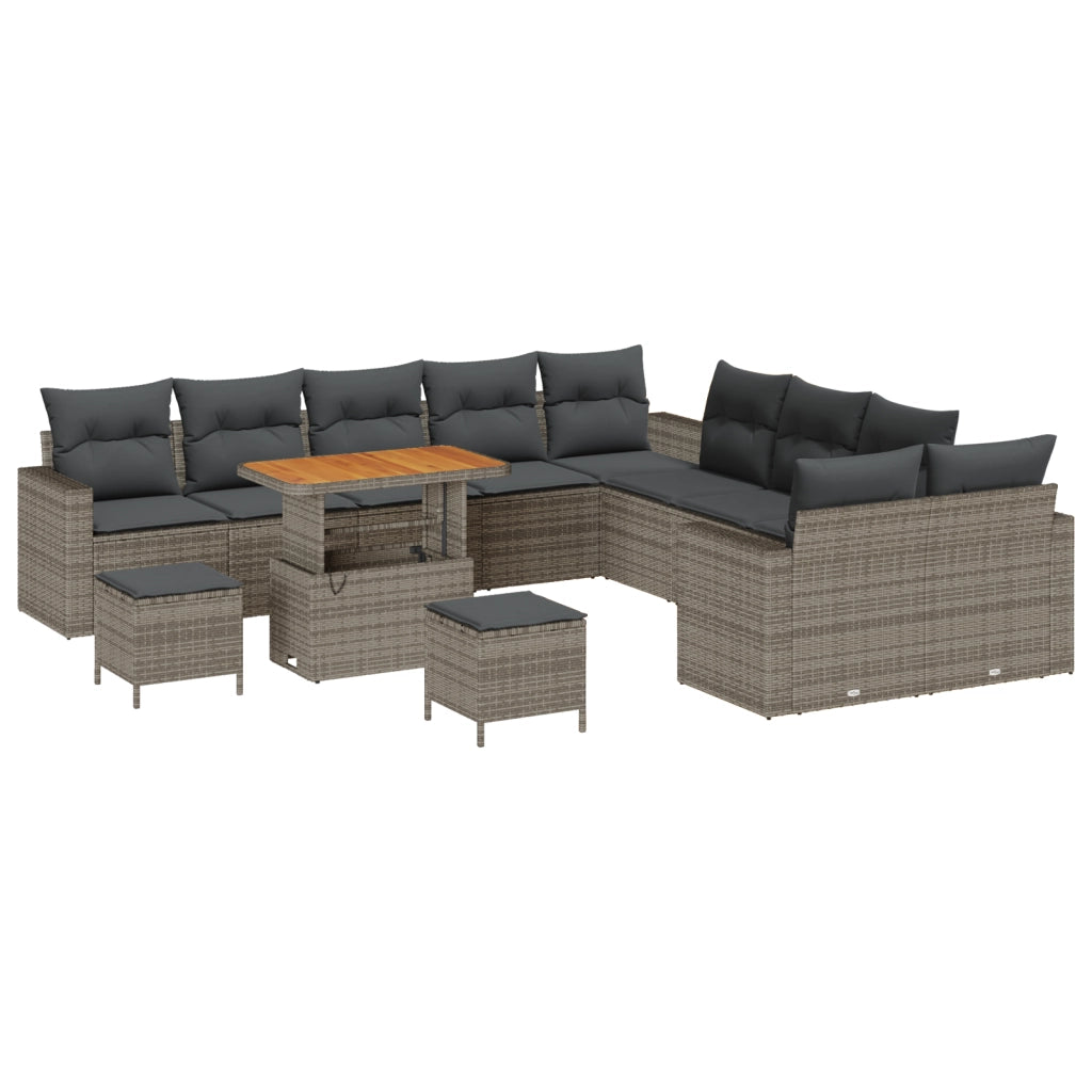 Set divano da giardino da 13 pezzi con cuscini in rattan polyrattan grigio acacia