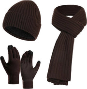 Set invernale unisex 3 pezzi con cappello, sciarpa e guanti touchscreen imbottiti, caldo e impermeabile per campeggio, escursioni, ciclismo, sci, caffè - 38*28*4