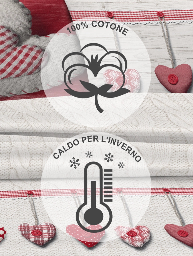 Completo Letto in Flanella Calda e Morbida Anti Pilling - Set Flanellato 3 Misure parure con Federe - Cuori rosso - 1 Piazza e mezza