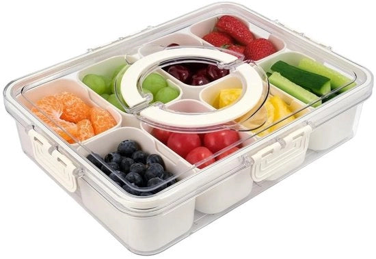 Scatola per Snack Minimalista - 8 Compartimenti - Con Coperchio e Maniglia - Visibile e Riciclabile - Ideale per l'Organizzazione dei Snack - Adatto