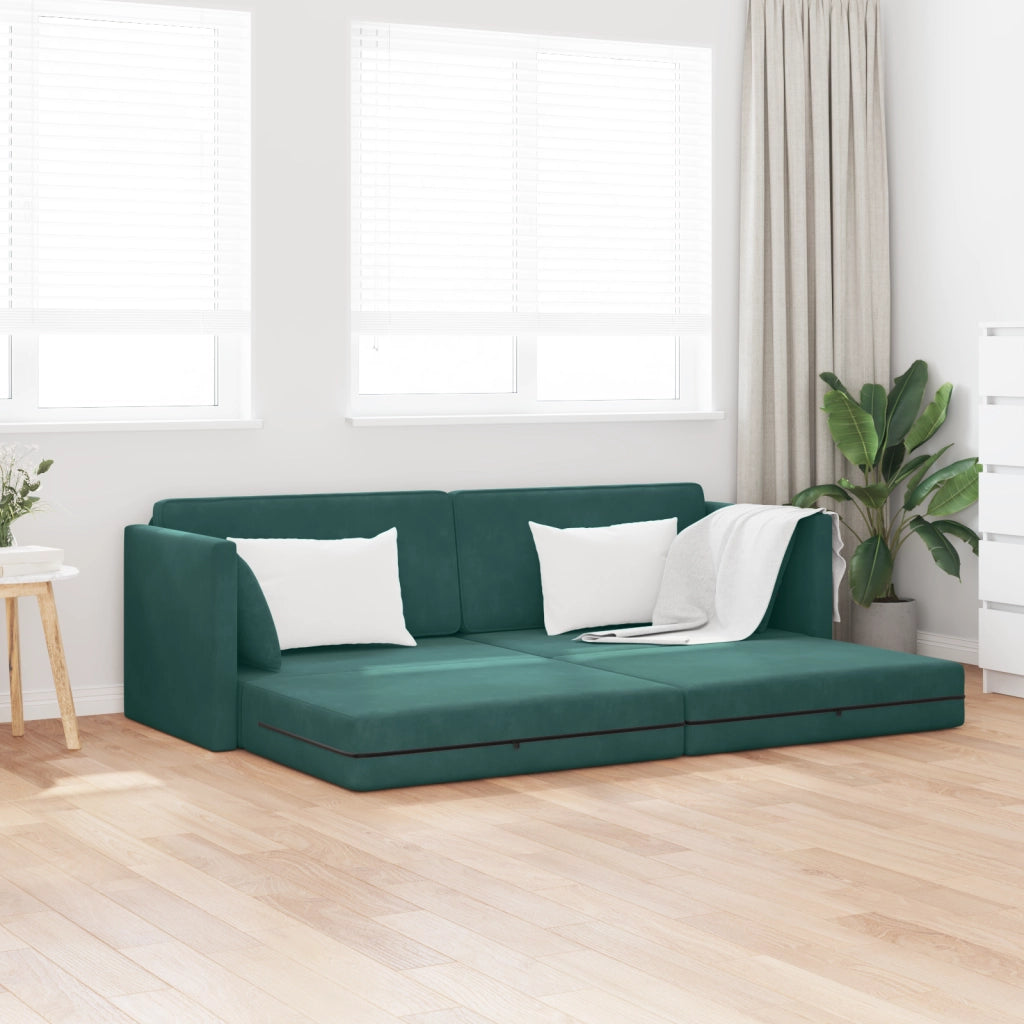Divano Letto a Pavimento 2-in-1 Verde Scuro 213x144x60 cm Velvet
