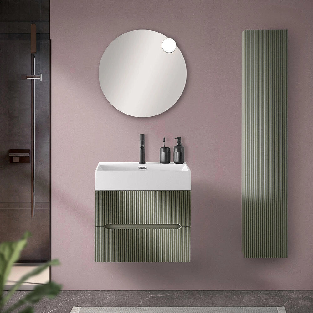 Mobiletto bagno sospeso cannettato 60 cm verde con lavabo Bali