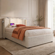 LETTO Contenitore 90x200 cm in Lino Naturale con Luce da lettura e USB