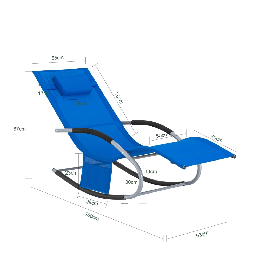 SoBuy Lettino Sdraio da Giardino a Dondolo - Sedia a Dondolo da Esterno in Textilene Blu Klein con Telaio in Metallo, 150x63x87cm, Lettino Prendisole per Terrazza, Piscina, Patio, OGS28-KB