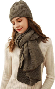 Set di sciarpa e cappello per donna in lana, con ribalta e scollatura, set a due in uno, impermeabile, con cappello e sciarpa, colore marrone