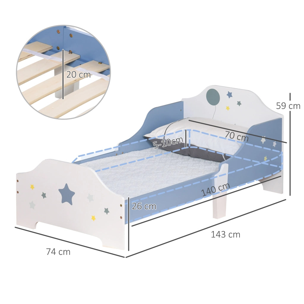Letto per Bambini con Stampa Stelle ¨C Zephmum ¨C Legno 143x74x59 cm Blu e Bianco