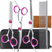 Kit di cura e pettinatura per cani e gatti 5 in 1 | Con punta rotonda e forbice per la rasatura – Kit di cura professionale per cani e gatti – Rosso