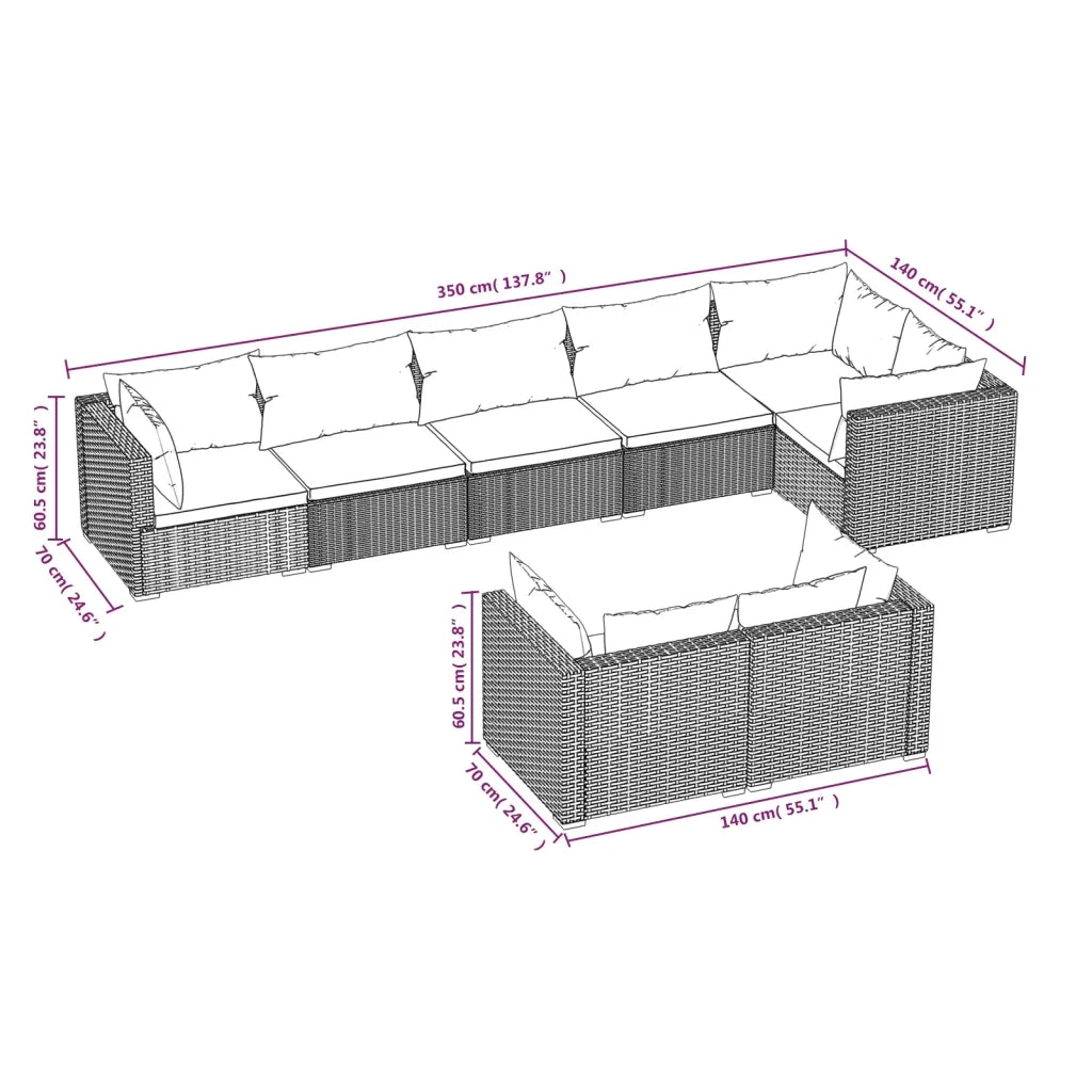 Set Divani da Giardino 8 pz con Cuscini in Polyrattan Nero cod mxl 35106