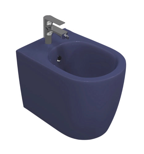 Sanitari filomuro opaco INFINITY: vaso, bidet, copriwater soft-close - Blu Opaco