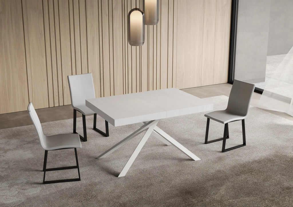 Tavolo allungabile 90x140/400 cm Niketis bianco frassino gambe bianche