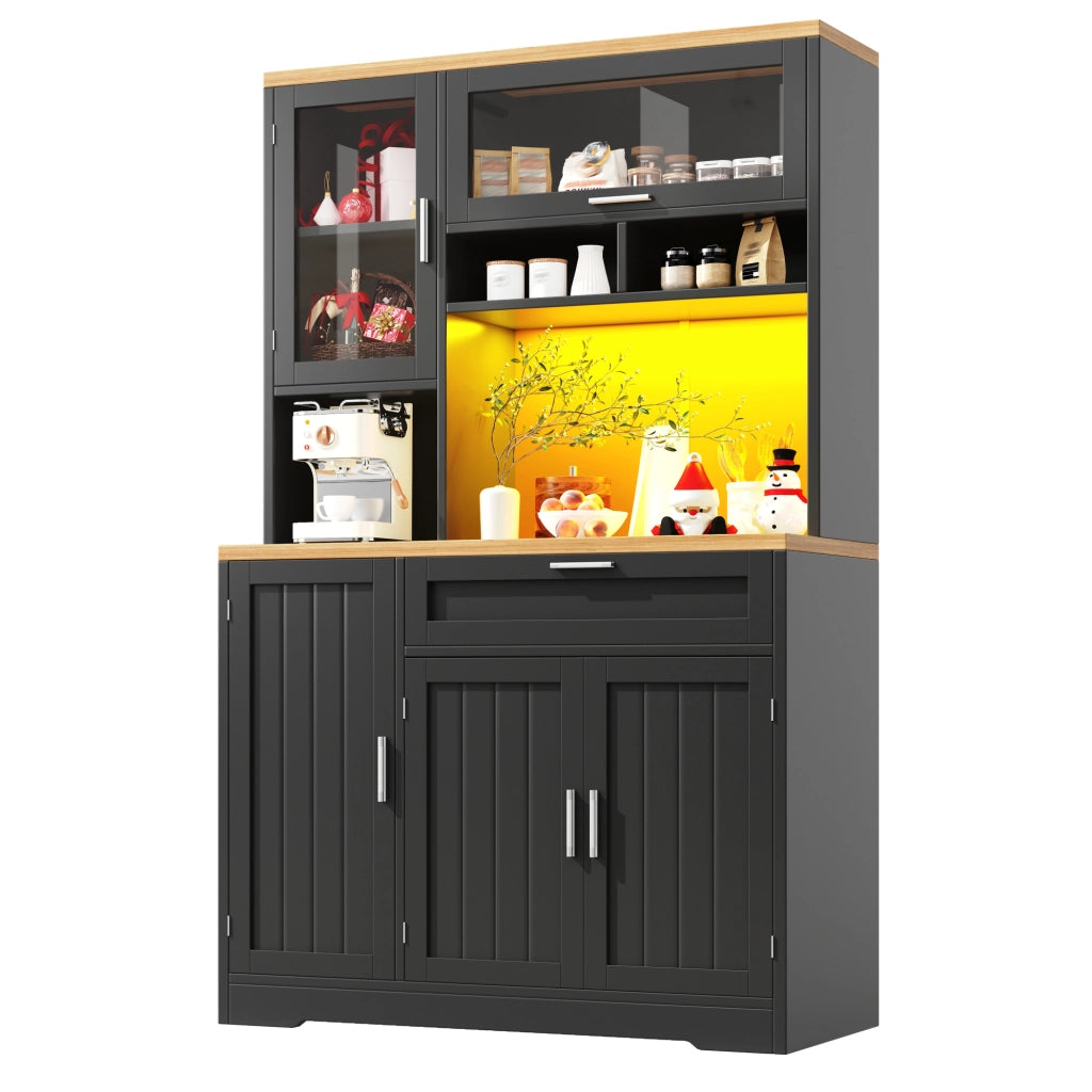 Credenza alta 104x40x180 cm con illuminazione LED; in MDF e metallo; nera