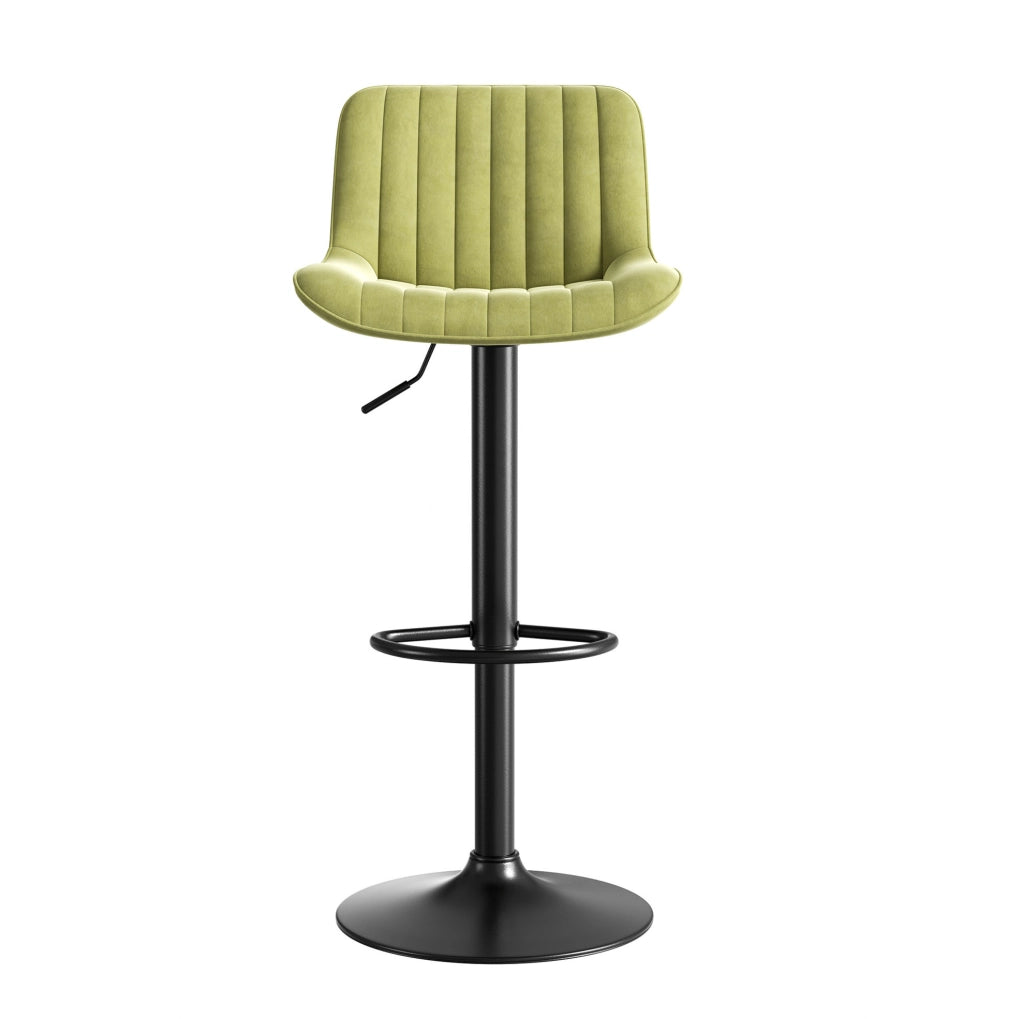Sgabello da bar girevole regolabile in velluto verde; altezza 87-109 cm