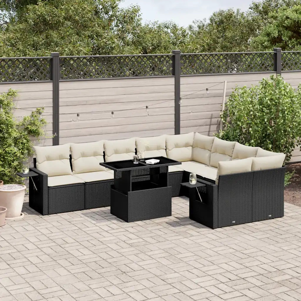 Set Divani da Giardino 10pz con Cuscini in Polyrattan Nero 3268126