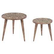 Set di 2 tavolini in legno di mango marrone Tavolino decorativo per il caffè Piccolo arredamento per il soggiorno Design orientale