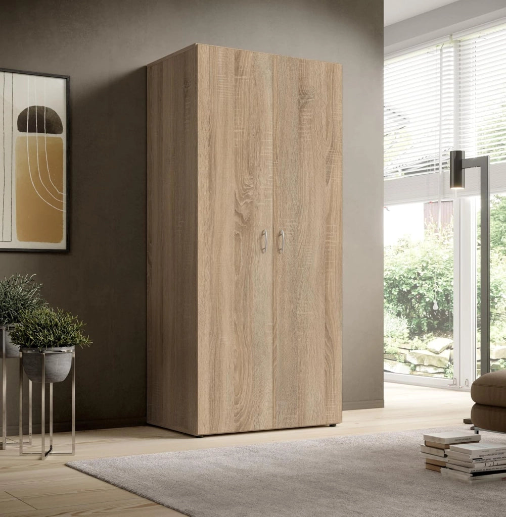 Armadio Camera da Letto 2 Ante Rovere con Ripiano e Appendiabiti