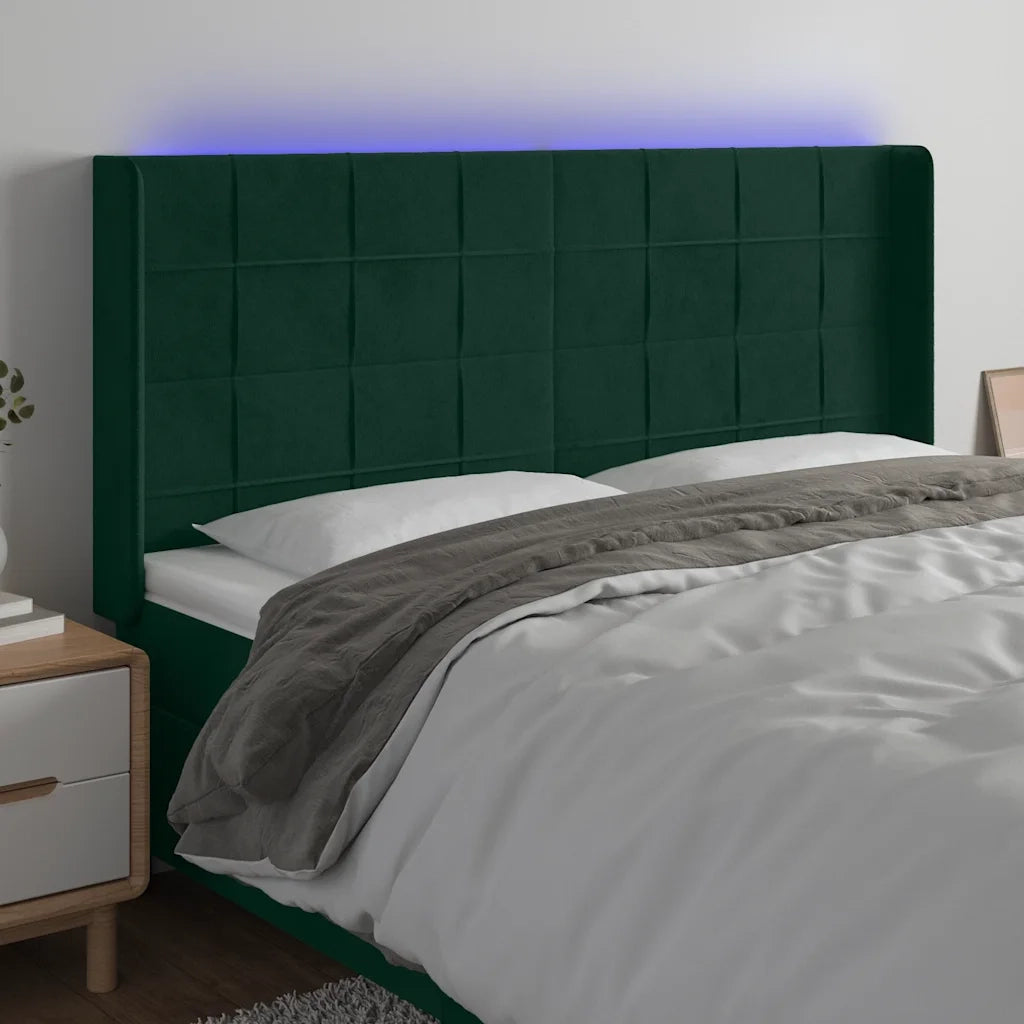 Testiera a LED Verde Scuro 183x16x118/128 cm in Vellutocod mxl 97894