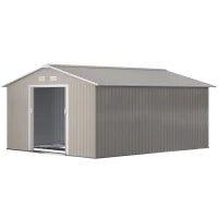 Casetta da Giardino con Porte Scorrevoli e Tetto Inclinato, in Acciaio, 340x386x200 cm, Grigio