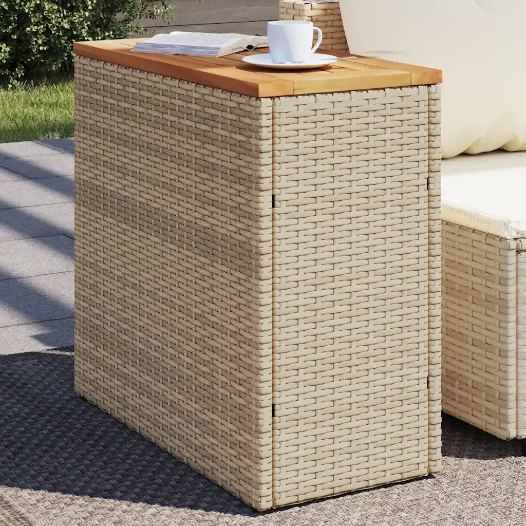 Tavolo da Giardino | Tavolino da esterno Piano in Legno Beige 58x27,5x55cm Polyrattan