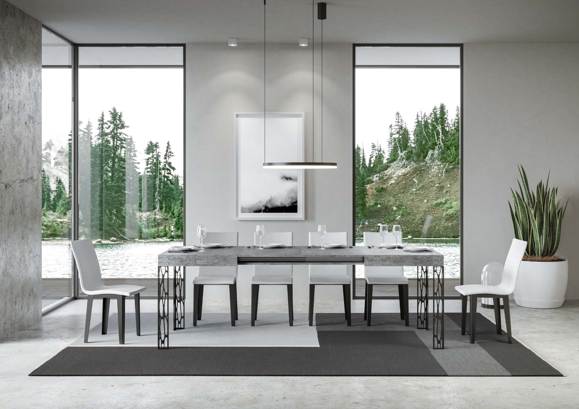 Tavolo Allungabile 140-244x90x77 cm Ghibli Cemento Telaio Antracite