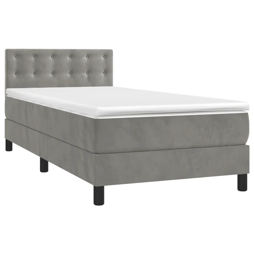 Letto a Molle con Materasso e LED Grigio Chiaro 90x190 cm Velluto