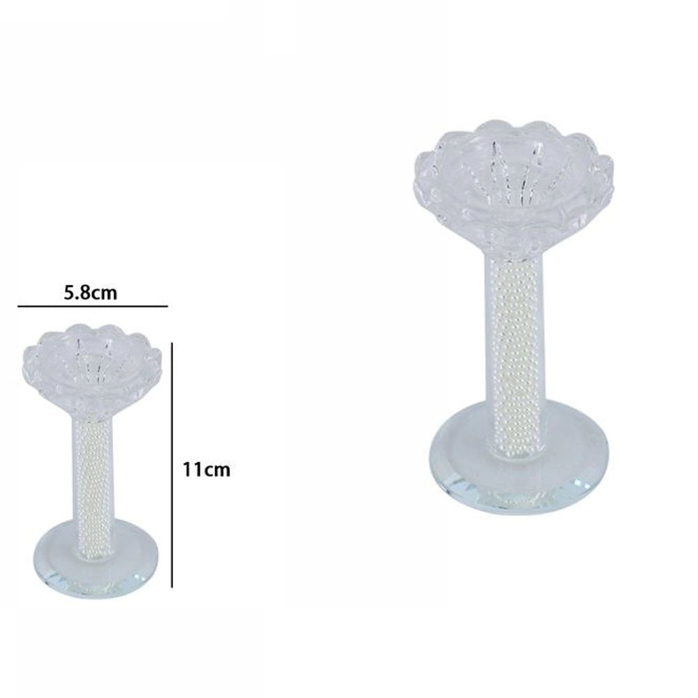 Trade Shop - Porta Candela Vetro Perle Candeliere Idea Regalo Bomboniera Cristallo 11x5.8 Cm -