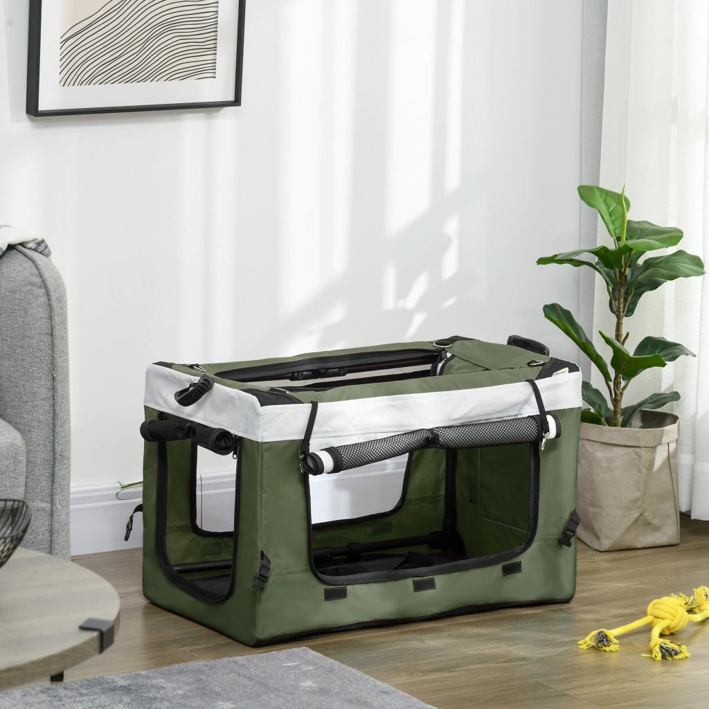 Carrello per Cani Pieghevole con Cestino ¨C zephmum ¨C Nero Verde Scuro Bianco 81x58x97.5cm