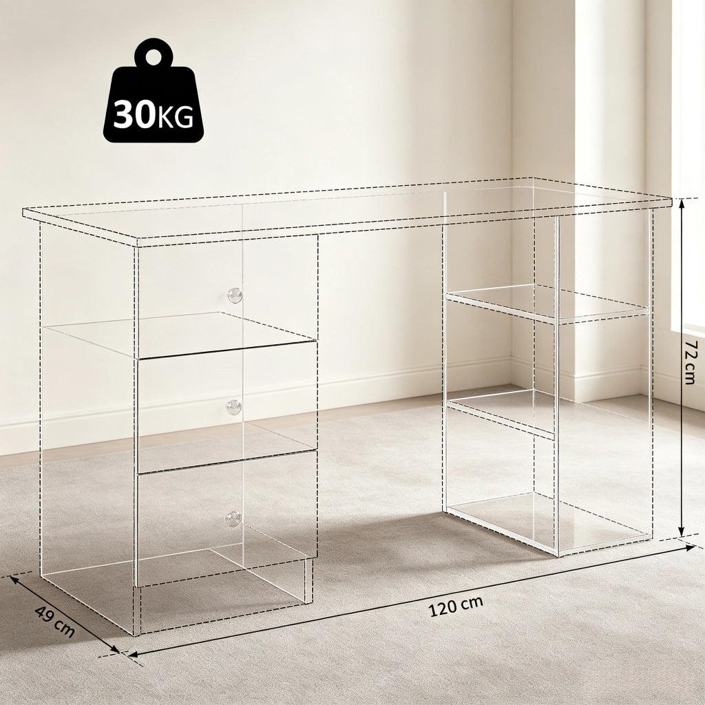 SCRIVANIA Multi-Storage 120x49x72 cm MDF e metallo Bianca 3 cassetti