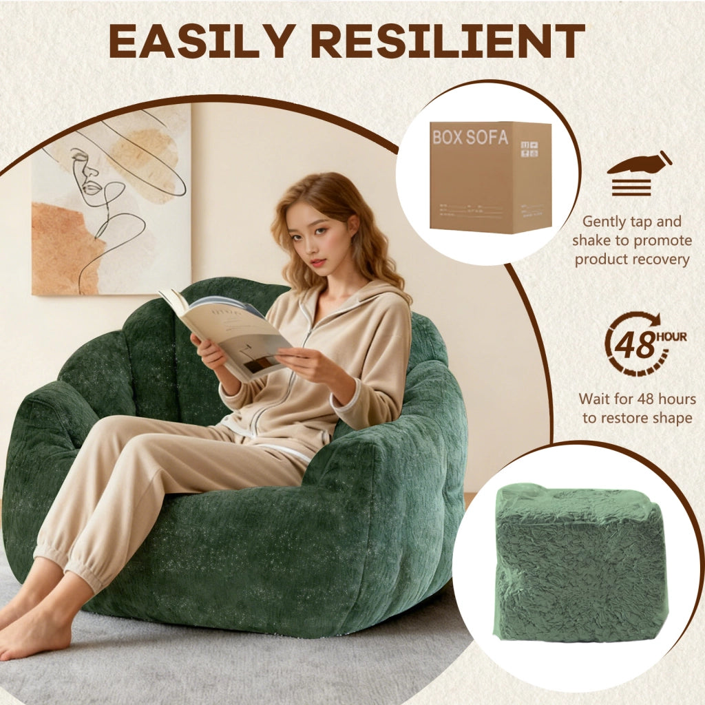 Poltrona pouf rotonda ergonomica con supporto avvolgente e ampia seduta in flanella verde 49.0 × 40.0 × 28.0 cm