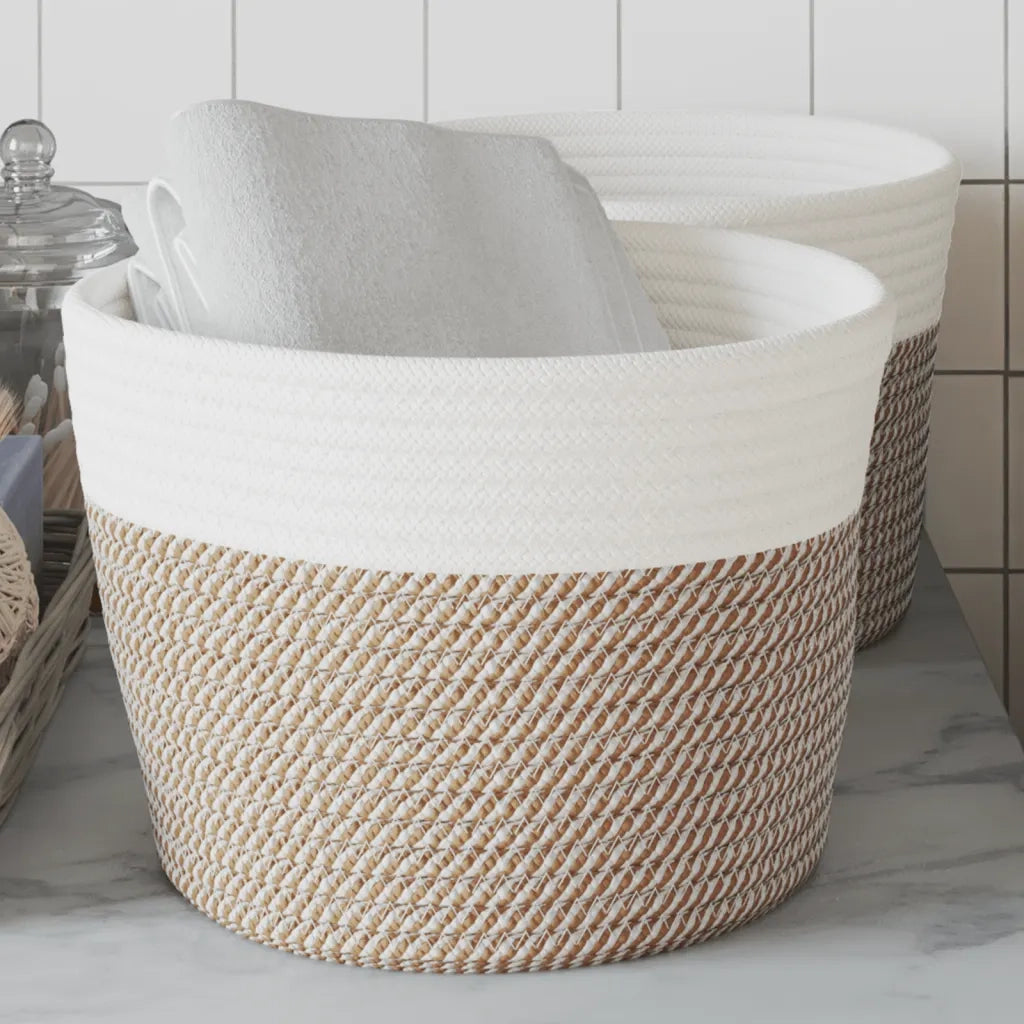 Cestini Portaoggetti 2 pz Marrone e Bianco ?24x18 cm in Cotone CFW2482660