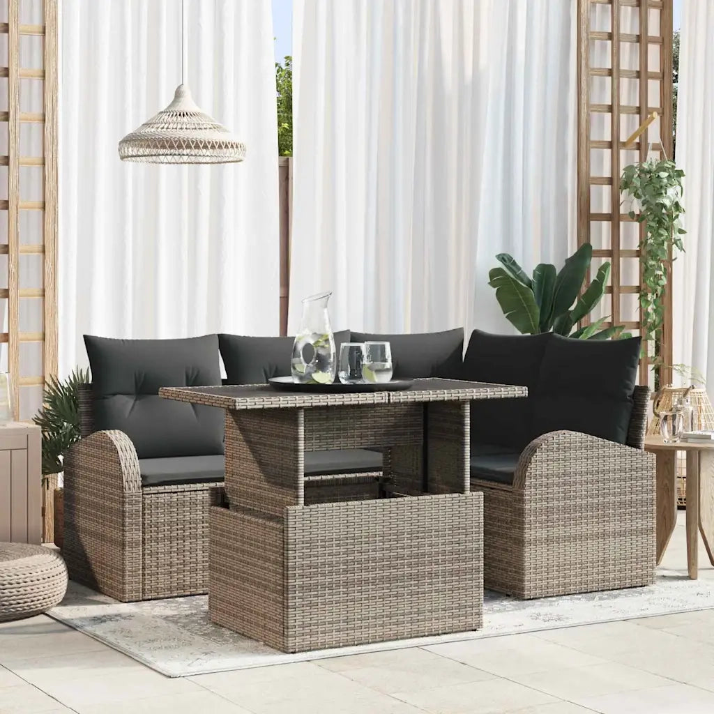 Set Divano da Giardino con cuscino 5 pcs Grigio Poly Rattan 3348635