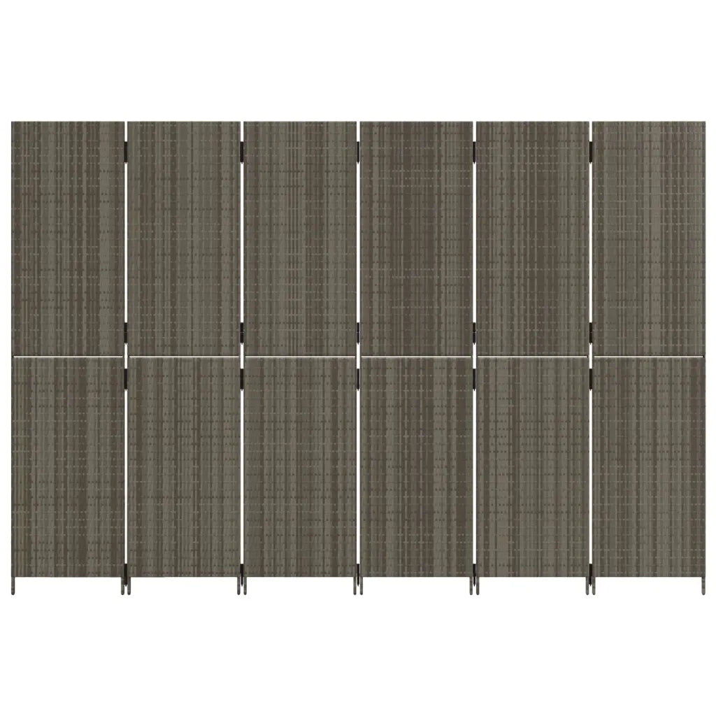 Divisorio per Ambienti | Divider per stanze | Paravento a 6 Pannelli Grigio in Polyrattan