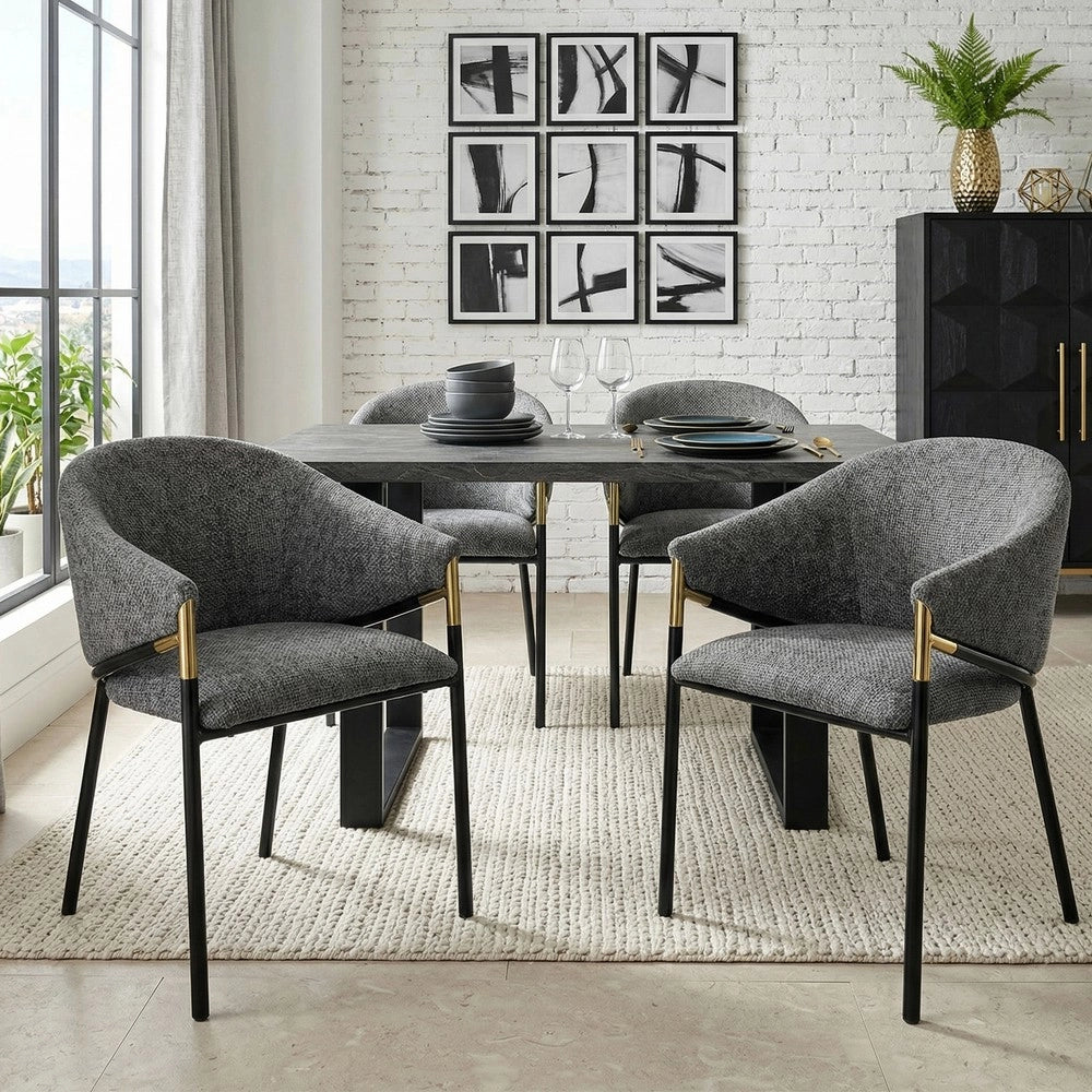 4 Sedie da pranzo comode e traspiranti - Zephmum- Stile moderno, braccioli in acciaio inossidabile dorato, grigio