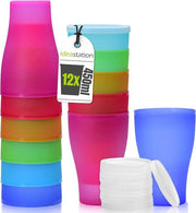 Pakket di 12 bicchieri in plastica colorati, 450 ml, bicchieri per festa, bicchieri per bambini, bicchieri per campeggio, imbevibili e riutilizzabili