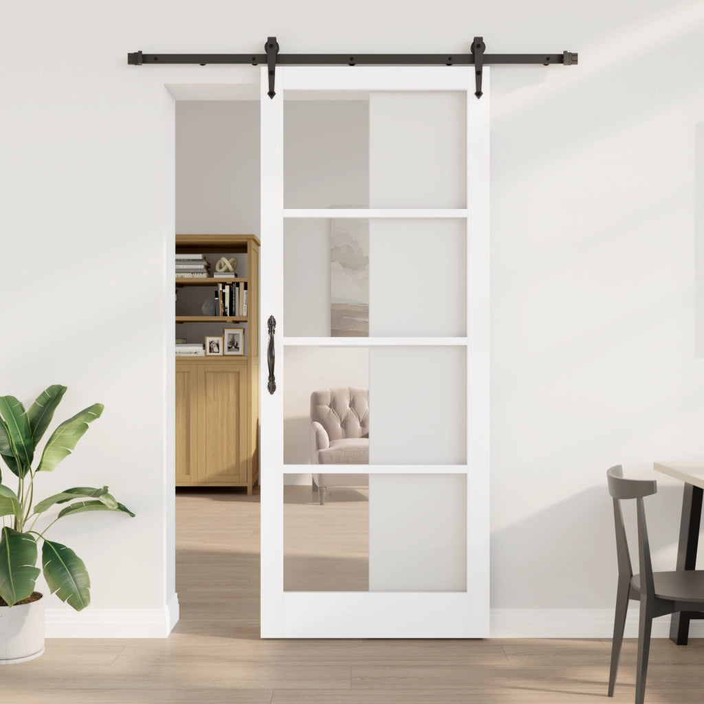 Porta scorrevole  con set di accessori Bianca 93x232 cm Legno massello di pino