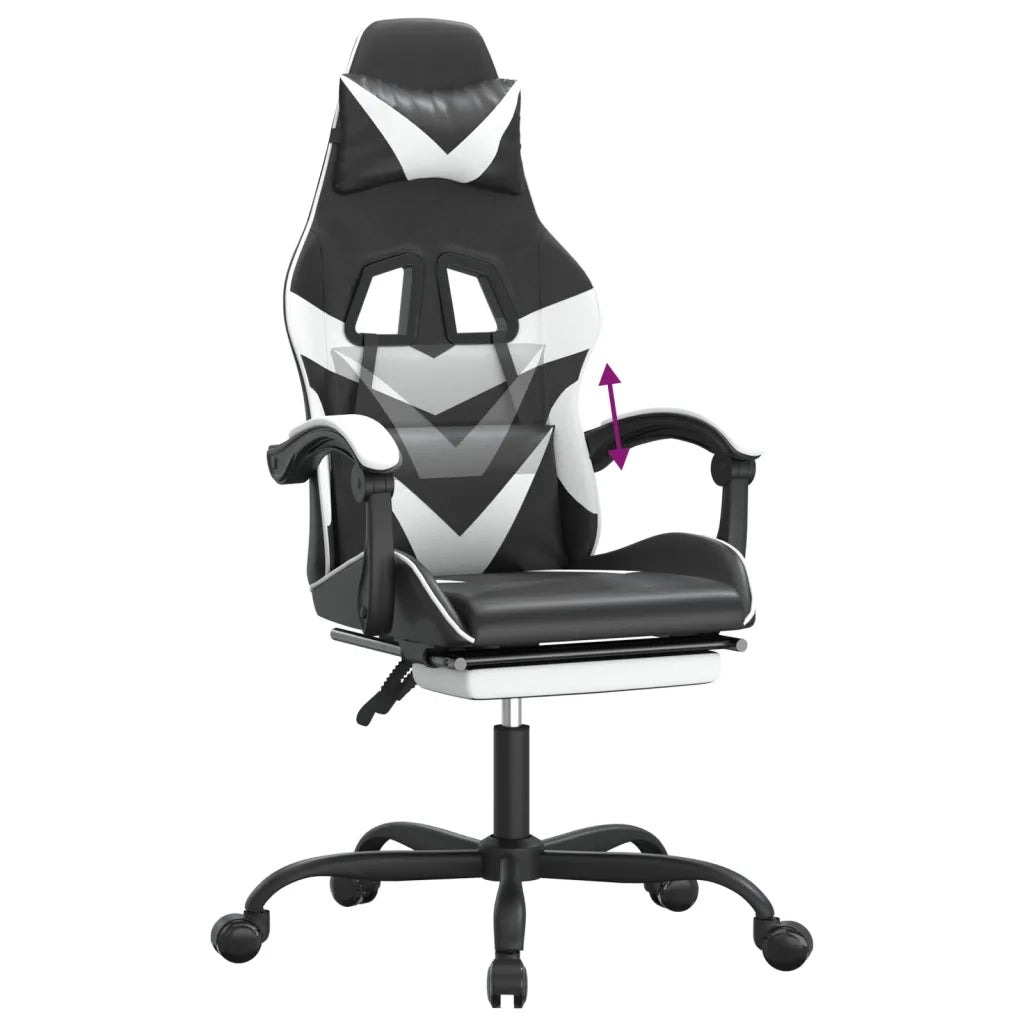 Sedia da Gaming | Sedia da e-sports con Poggiapiedi Nero e Bianco in Similpelle
