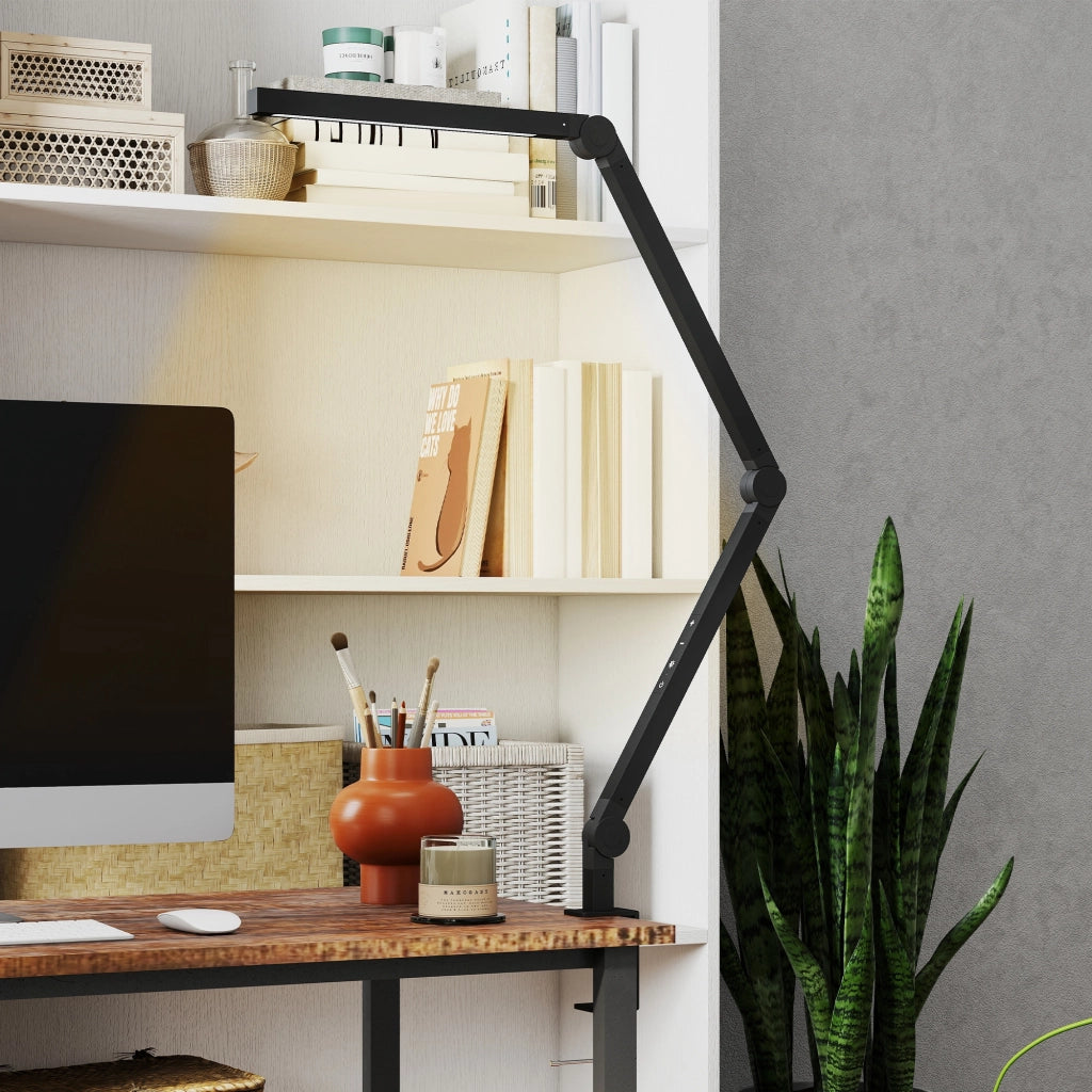 Lampada da Scrivania Regolabile a LED ¨C Zephmum ¨C Nero, 96 LED, Morsetto in Metallo