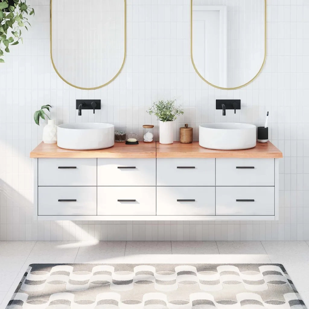 Piano Bagno Marrone 180x50x(2-4) cm Legno Massello Trattato