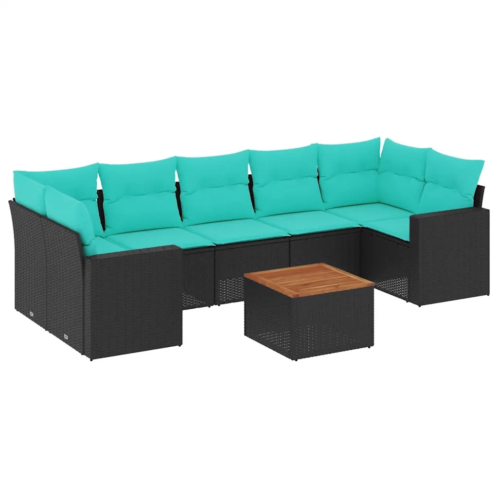 Set Divani da Giardino 8 pz con Cuscini Nero in Polyrattan